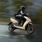 Ather 450s electric scooter showcasing modern urban design in a city setting.