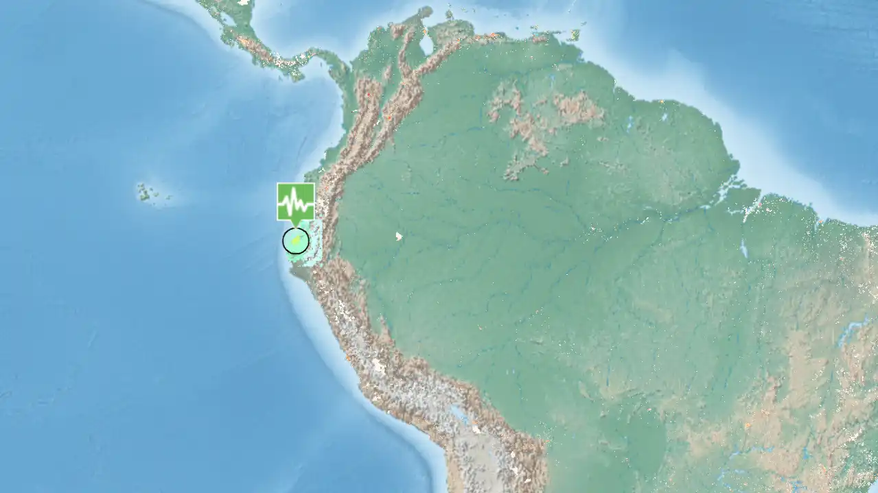 Map showing the May 8, 2025, shallow earthquake near Peru-Ecuador border affecting local cities.