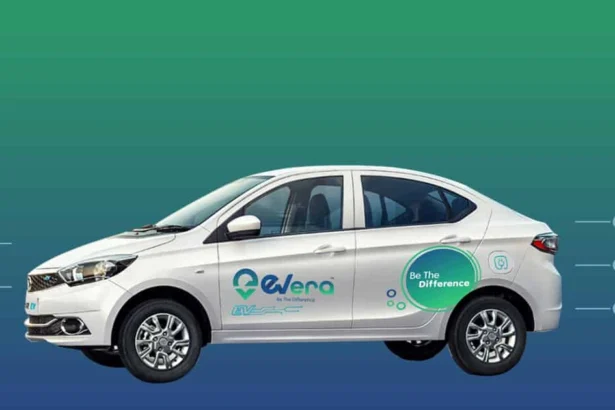 Electric taxi service in Delhi by Evera Cabs showcasing eco-friendly vehicles at the airport.