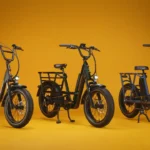 Electric RadRunner Max bike with radar detection and high-speed capabilities in urban setting.