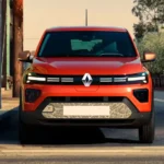 Front left side view of Renault Kwid EV electric car.