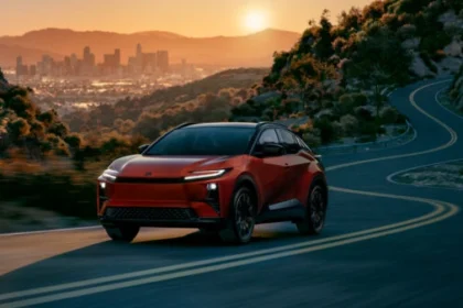 Toyota C-HR BEV electric SUV with spacious interior and advanced safety in a modern setting.
