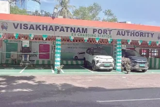 Electric car charging stations at Visakhapatnam Port supporting green energy