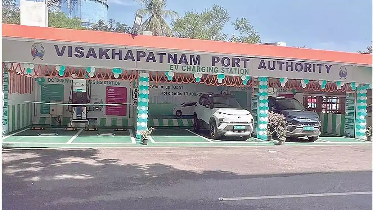 Electric car charging stations at Visakhapatnam Port supporting green energy