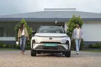 White Tata Nexon SUV parked outdoors.