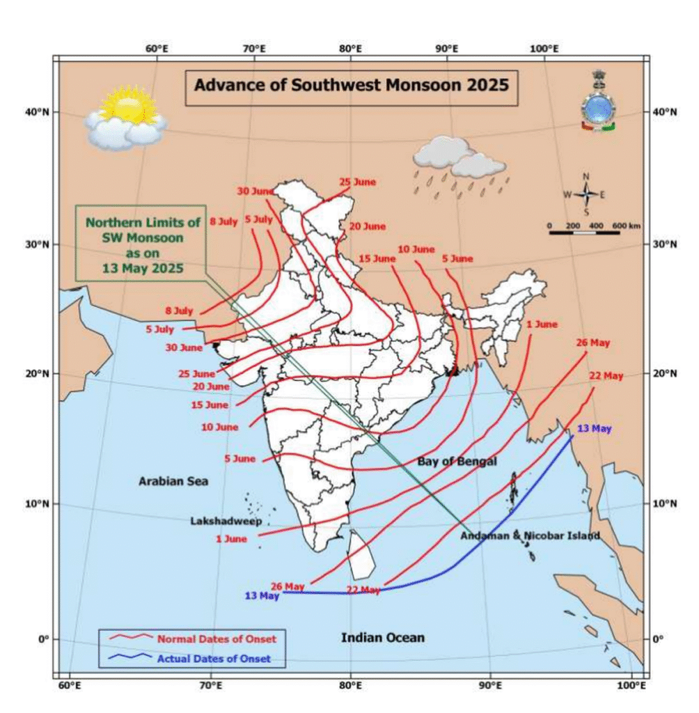 The Southwest monsoon is advancing ahead of schedule. The photo provided is from May 13, 2025, and was taken by the India Meteorological Department.
